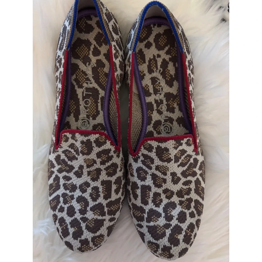 Rothy's The Loafer Mocha Spot Flats Women's Size 8.5 Leopard Animal Print